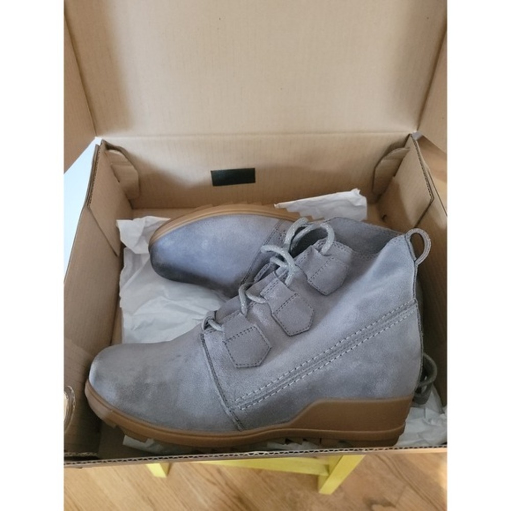 Sorel Gray Suede Leather Wedge Heel Ankle Boots‎ Booties Comfortable Walking